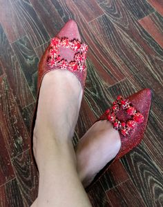 Sparkly Red Pointed Toe Flats with Embellishments