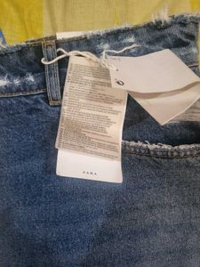 Distressed Denim Mini Skirt with Zipper