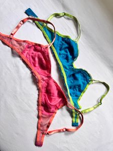 Lace Bralette Set - Pink &amp; Teal