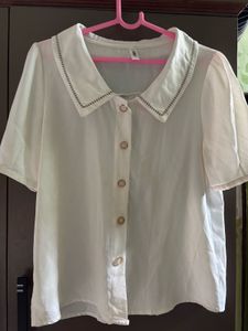 Chic White Short Sleeve Blouse