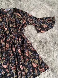 Black Floral Print Mini Dress