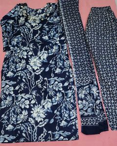 Navy Blue Floral Kurta Set with Dupatta