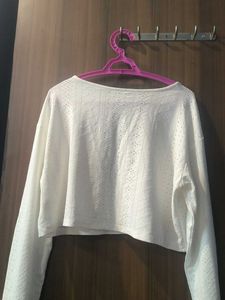 Cropped White Long Sleeve Top