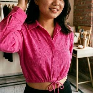 Stylish Pink Crinkle Crop Top