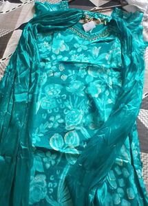 Teal Floral Kurta Set with Dupatta One tym use