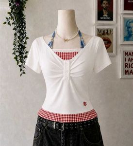 Savana White T-Shirt with Gingham Trim