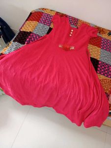 Girls Red Embroidered Casual Dress