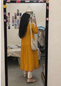 Yellow Printed Anarkali Kurta