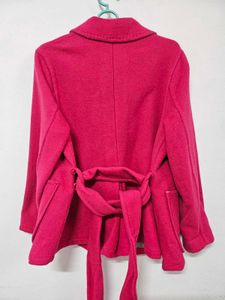 Korean style Pink Belted Peacoat