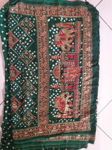 sadi with blouse, green bandhani saree