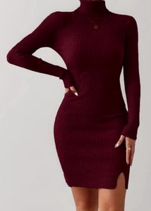 Ribbed Turtleneck Midi Bodycon Dress