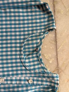 Teal &amp; White Gingham Kurta