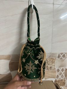 Emerald Green Embroidered Potli Bag