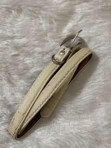 Cream Leather Belt with Silver Buckle