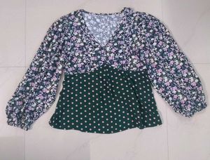 Chic Floral & Polka Dot Patchwork Top