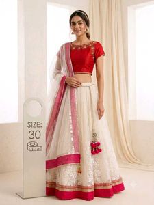 Premium Off White Net Floral Embroidered Lehenga