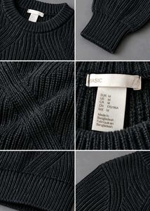 BLACK TEXTURED RIBBED KNIT SWEATER