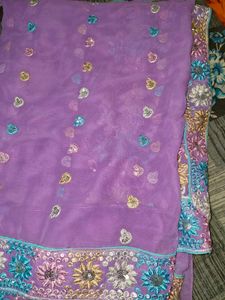 Elegant Lavender Embroidered Saree-only saree