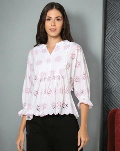 White Embroidered Peplum Crop Top