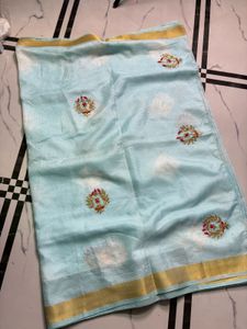 Elegant Light Blue Saree with Pink Blouse