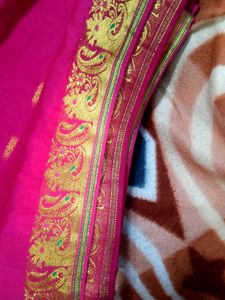 Vibrant Pink Saree with Gold Border