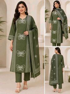 Olive Green Butterfly Kurta Set