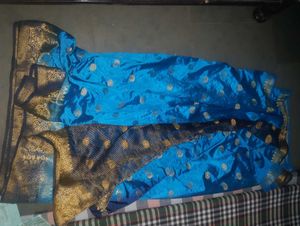Vibrant Blue Silk Saree with Gold Motifs