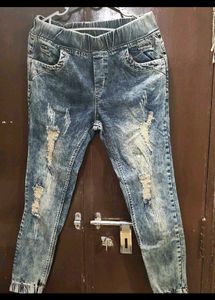 Distressed Blue Denim Jogger Pants