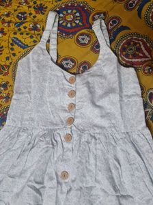 White-Blue Floral Cotton Button-Down Sundress