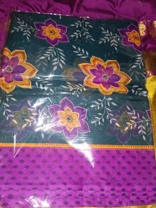 Beautiful Teal Saree with Floral Print