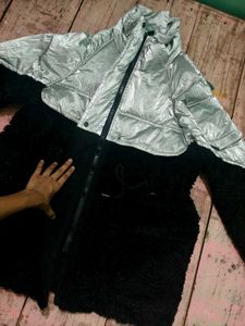 Stylish Silver &amp; Black Faux Fur Jacket