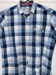 Men's Blue Checkered Short Sleeve Shirt