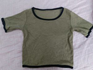 Olive Green Ribbed Crop Top