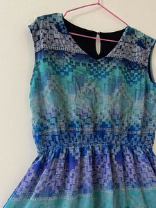 Blue &amp; Teal Geometric Print Dress