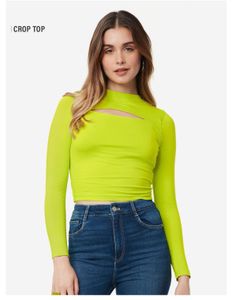Lime Green Cut-Out Long Sleeve Crop Top