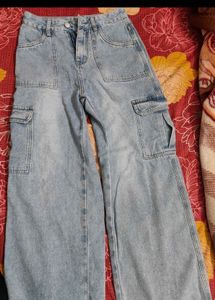 Light Wash Wide Leg Cargo Jeans