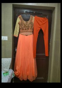 Orange Embroidered Anarkali Suit