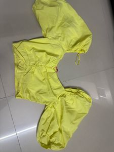 Off-Shoulder Neon Puff Sleeve Crop Top