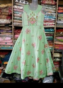 bust 38 Beautiful Green Floral Ethnic Gown