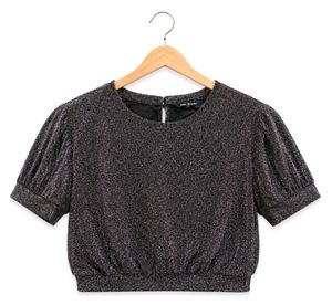 Sparkly Puff Sleeve Crop Top