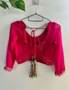 Fishcut Golden Lehenga with hot Pink Blouse