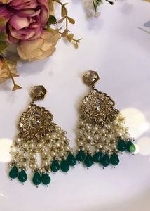 Elegant Pearl &amp; Emerald Dangle Earrings