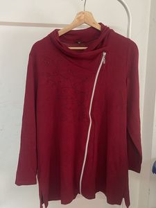 Maroon Asymmetrical Zip Tunic