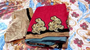 Stunning Sequin Blouse with Red Saree