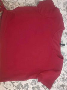Red Basic T-Shirt with Tie Detail