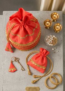 Elegant Coral Drawstring Pouch