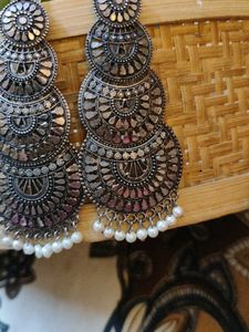 Oxidized Silver Jhumka Earrings