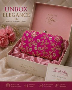 Vibrant Pink Embroidered Clutch Bag