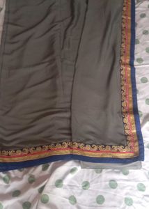 Elegant Grey Saree with Embellished Border