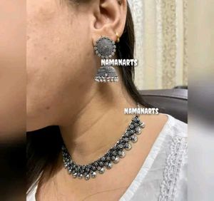 Oxidised Silver Necklace &amp; Earrings Set